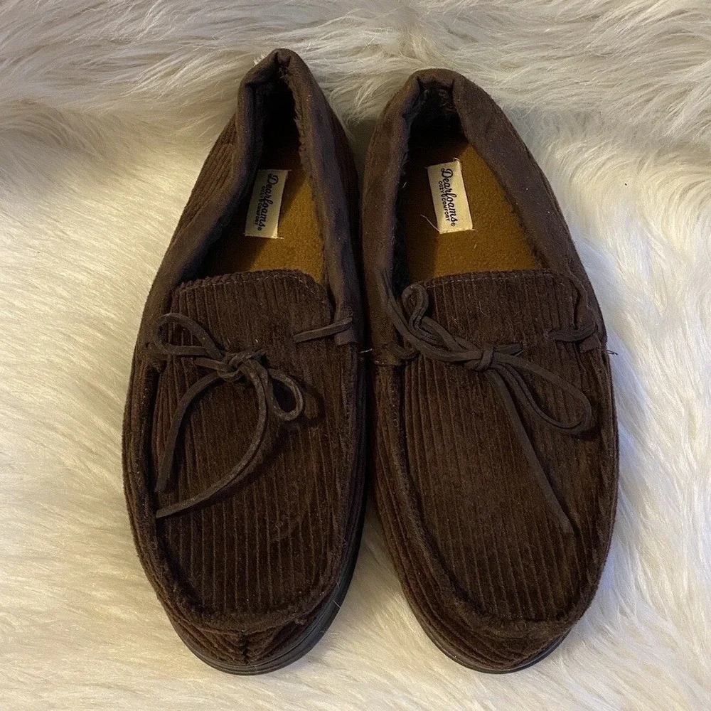 Dearfoams‎ Slippers Mens Size Large 11-12 Brown Slip On Shoes Cozy Comfort